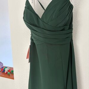 JJs House Green Ruched Spaghetti Strap Gown